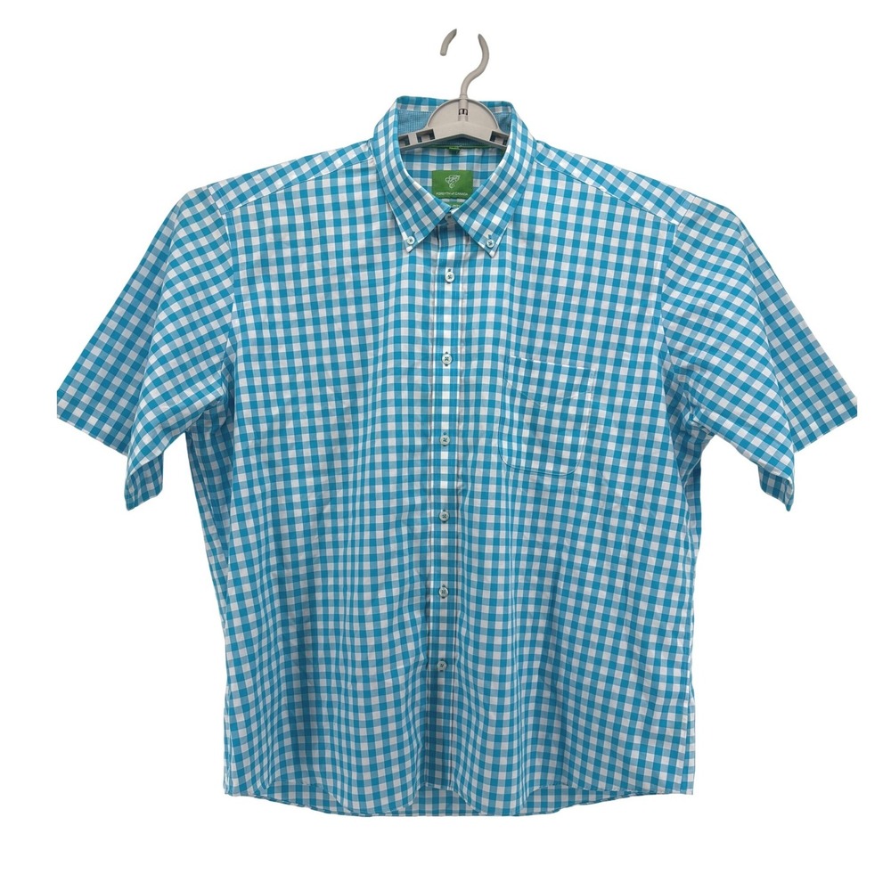 Forsyth of Canada Shirt Mens 2XL Blue Gingham‎ Non Iron Short Sleeve Button Down